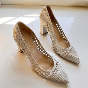 Marc Fisher White Rattan Pumps